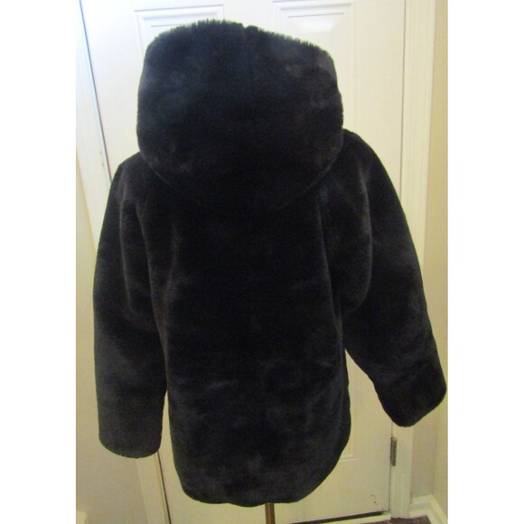 GAP Coat Black Faux Fur Jacket Hooded Vintage Front Pockets Lined Size S/M - Picture 5 of 7